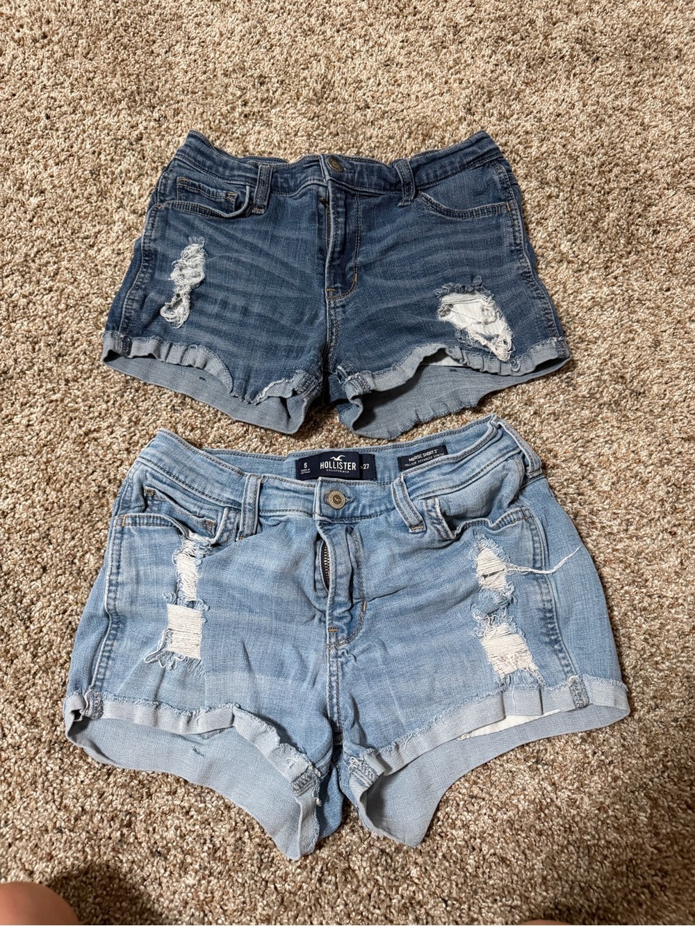 Hollister Two-Tone Distressed Denim Shorts Duo - Light Blue & Dark Blue